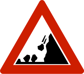 Warnung vor Steinschlag.