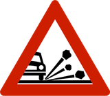Warnung vor Rollsplitt.