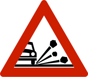 Warnung vor Rollsplitt.