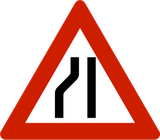 Warnung vor Fahrbahnverengung links.