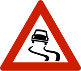 Warnung vor rutschiger Fahrbahn.