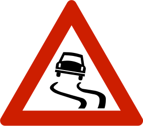 Warnung vor rutschiger Fahrbahn.