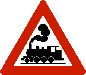 Warnung vor Bahnübergang ohne Schranken.