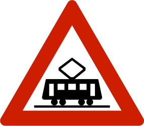 Warnung vor Straßenbahnen.