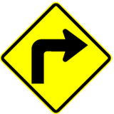 Warning for a sharp curve to the right.