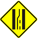 Warning for a road narrowing on the left.
