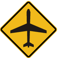 Warnung vor tief fliegenden Flugzeugen.