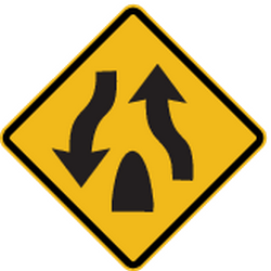 Warnung vor Ende der geteilten Fahrbahn.