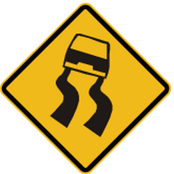 Warnung vor rutschiger Fahrbahn.