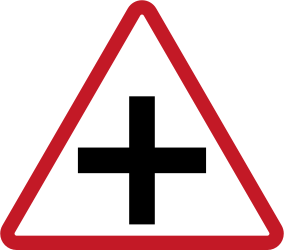 Warning for an uncontrolled crossroad.