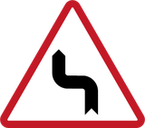 Warning for sharp curves, first left then right.