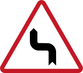 Warning for sharp curves, first left then right.