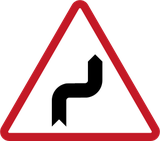 Warning for sharp curves, first right then left.