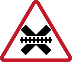 Warning for a railway crossing without barriers.