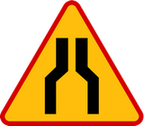 Aviso de estreitamento da via.