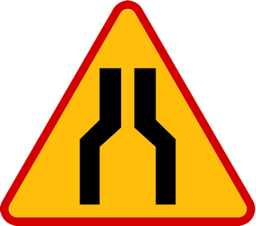Aviso de estreitamento da via.