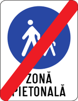 End of the zone for pedestrians.