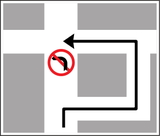 Route to be followed in order to turn left.
