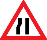 Warning for a road narrowing on the left.