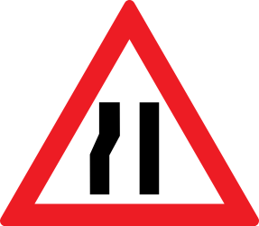 Warning for a road narrowing on the left.