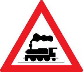 Warning for a railway crossing without barriers.