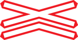 Warning for a railway crossing with two or more tracks.