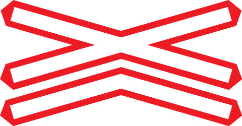 Warning for a railway crossing with two or more tracks.
