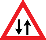 Warning for a road with two-way traffic.