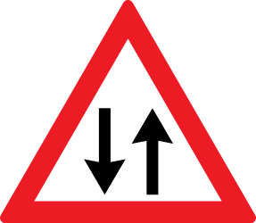 Warning for a road with two-way traffic.