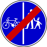 End of divided pedestrian and cycle path.