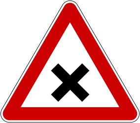 Warning for an uncontrolled crossroad.
