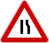 Warning for a road narrowing on the right.