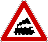 Warning for a railway crossing without barriers.