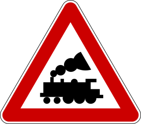 Warning for a railway crossing without barriers.