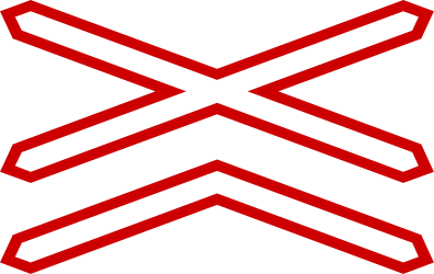 Warning for a railway crossing with two or more tracks.