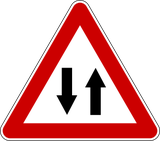Warning for a road with two-way traffic.