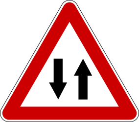 Warning for a road with two-way traffic.
