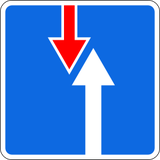 Fahrbahnverengung, Gegenverkehr muss warten.