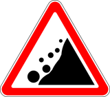 Warnung vor Steinschlag.