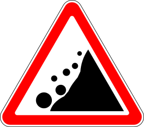 Warnung vor Steinschlag.