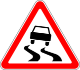 Warnung vor rutschiger Fahrbahn.
