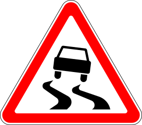 Warnung vor rutschiger Fahrbahn.