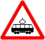 Warnung vor Straßenbahnen.