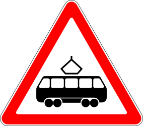 Warnung vor Straßenbahnen.