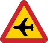 Warnung vor tief fliegenden Flugzeugen.