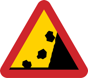 Warnung vor Steinschlag.