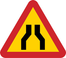 Warnung vor Fahrbahnverengung.