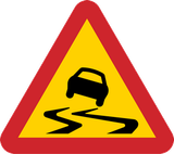 Warnung vor rutschiger Fahrbahn.