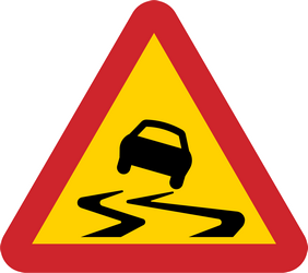 Warnung vor rutschiger Fahrbahn.