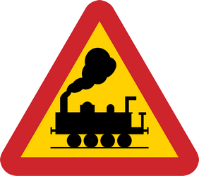 Warnung vor Bahnübergang ohne Schranken.
